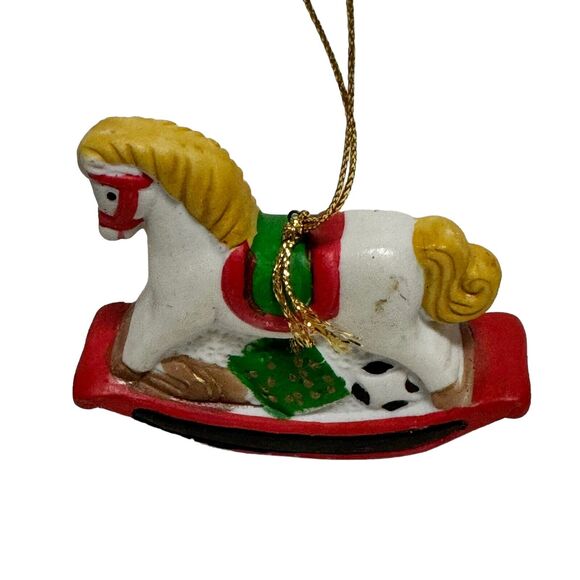 Vintage Christmas Ornaments Lot of 3 Snowman Rocking Horse Stocking Festive - Picture 3 of 7